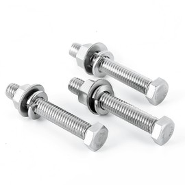 (10Set) 5/16-18x1 Complete Set Hex Head Screw Bolts,Nuts,Fender Flat washers,Split Lock Washers,Fully Threaded, Stainless Steel 18-8（304）, Bright Finish.