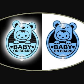Luminous Baby On Board Sticker for Cars, Nouiroy Reflective Cute Koala Baby in Car Decals with Suction Cups,Double-Side Printing PVC Car Sign Stickers for Car, Trucks, SUV(Double-Side Blue)
