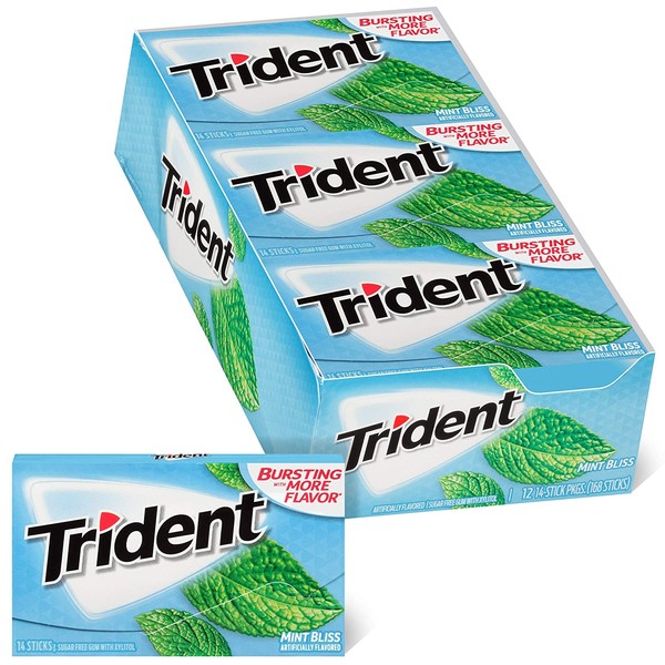 Trident Mint Bliss Sugar Free Gum, 12 Packs of 14 Pieces (168 Pieces)