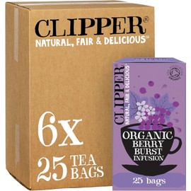 Clipper Organic Berry Burst Tea Bags | 150 Infusion Blackcurrant & Mix Fruit Teabag Sachets (6x Boxes of 25) | Bulk Buy, Home & Catering | Caffeine-Free Herbal Tea | Natural, Unbleached, Biodegradable