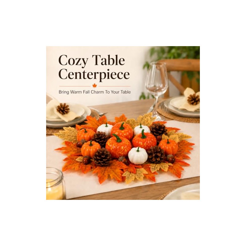 Juego de 51 piezas de decoración de otoño, calabazas artificiales,
