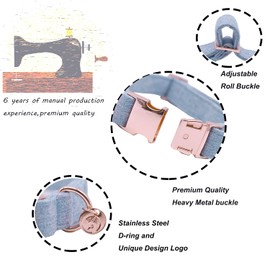 DOGWONG Cotton Dog Collar and Leash Set Blue Pet Collar Durable Adjustable for Small Medium Large Dogs, L Size Dog Collar with Leash