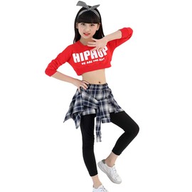 LOLANTA Girls Hip Hop Street Dance Costumes Jazz Outfit Kids Cropped Tops+Culottes Pantskirts Set (Blue, 6x-7)