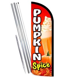 Vista Products Pumpkin Spice Premium Windless Feather Banner Flag Kit (Flag, Pole, & Ground Mt)