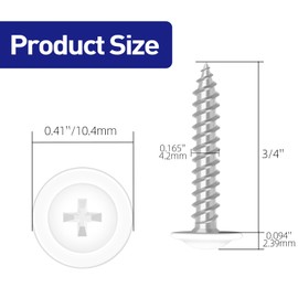 Etauwe #8 x 3/4" Truss Head Fast Self Tapping Screws, Alloy Steel Wood Screws, White Head, Full Thread, Screwdriver Bit Included, 100 PCS