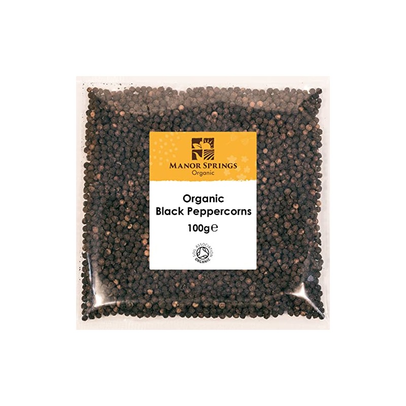 Organic Whole Black Peppercorns 100g by Manor Springs Organic