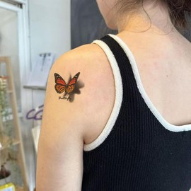 Oottati 2 Sheets Tiny Small Temporary Tattoos For Women Men Finger Hands Neck Wrist Face, Cute Long Lasting Cartoon Fake Tattoo Stickers For Kids Boys Girls 3D Orange Black Butterfly