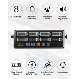 QWORK Digital Kitchen Timer - 8-Channel Multi-Timer with Waterproof Panel, Adjustable Volume