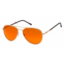 Unbranded Pilot Style Drop Retro Sunglasses Spring Hinge Metal HD Blue Block Amber 16BB - Chrome/Silver