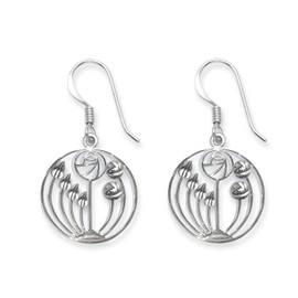 Sterling Silver Rennie Mackintosh Earrings with leaves & flowers - SIZE: 15mm (29mm including earring wires). Gift Boxed. 6109