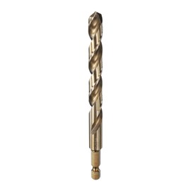 sourcing map 1/4" Hex Shank Drill Bit 25/64" Gold Oxide M35 High Speed Steel Twist Drill Bit 135 Degree Split Point Tip Drilling Tool with Quick Change Hex Shank for Metal Wood Plastic