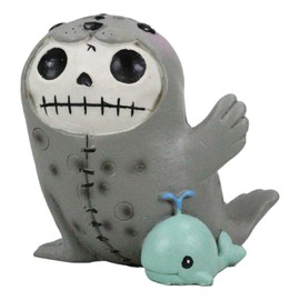 Ebros Gift Larger Furry Bones Collectible Sea Marine Ocean World Marine Elephant Seal with Mini Whale Friend Skeleton Monster Figurine 3.25" H Furrybones Collector Sculpture