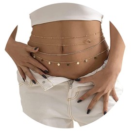 Goiern 4 Bohemian Waist Chains Belly Chains with Sequins Adjustable Bikini Body Chains Multilayer Waist Jewellery Accessories for Women Girls Beach Summer
