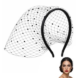 ValueBargain Black Birdcage Veil Headband for Women, 1920s Retro Bridal Wedding Tea Party Fascinator, Face Funeral Mesh Veil, Vintage Headpiece