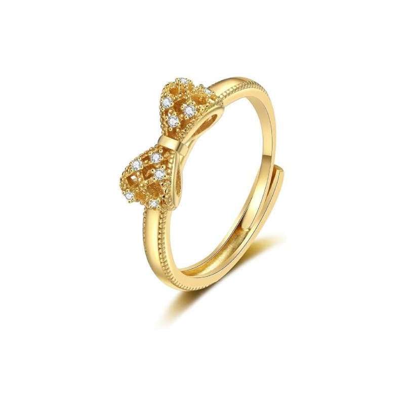 Bow Ring Fashion Jewelry CZ Crystal Diamond Bowknot Open Adjustable