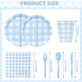 175Pcs Gingham Party Supplies for 25 Guests Scalloped Plates and Napkins set Pink and White Paper Plates Disposable Plaid Cocktail Napkin Checkered Dinner Party Set Cutlery for Baby Shower Wedding