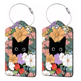2 PCS Luggage Tags for Suitcases Leather Luggage Tags Travel Tags for Luggage Leather Black Cat Design Leather Suitcase Tags for Preventing Loss Protects Personal Info Excellent Travel Choice