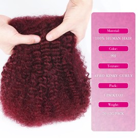Afro Kinkys Bulk Human Hair 50g/Pack Human Braiding Hair for Marley Twist, Locs Extensions & Crochet, Burgundy Afro Bulk Hair for Dreadlocks 18Inch