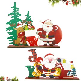 Wooden Christmas Table Sign, 2 Pcs Christmas Table Decorations Christmas Table Ornament Christmas Santa Centerpiece Tabletop Signs for Xmas Party Supplies Home Room Decor Y4LRXWBJ