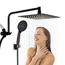 8" High Pressure Rainfall Shower Head All Metal 7-Spray Handheld Showerhead Combo with 11" Adjustable Shower Extension Arm, 71" Hose, Adhesive Shower Head Holder, Oil Rubbed Bronze