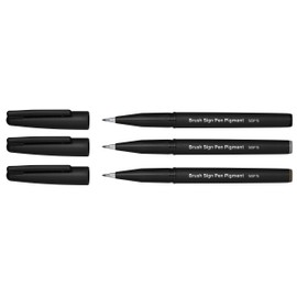 Pentel SESP15 Brush Sign Pen Pigment Fibre Tip Flexible Pigment Tip Pack of 3 (Black, Grey, Sepia)