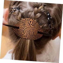 Beavorty Leather Barrette with Stick Hair Bun Holder, Hair Stick Clip Hair Barrettes for Women, Gold Hair Jewels, Oval Ponytail