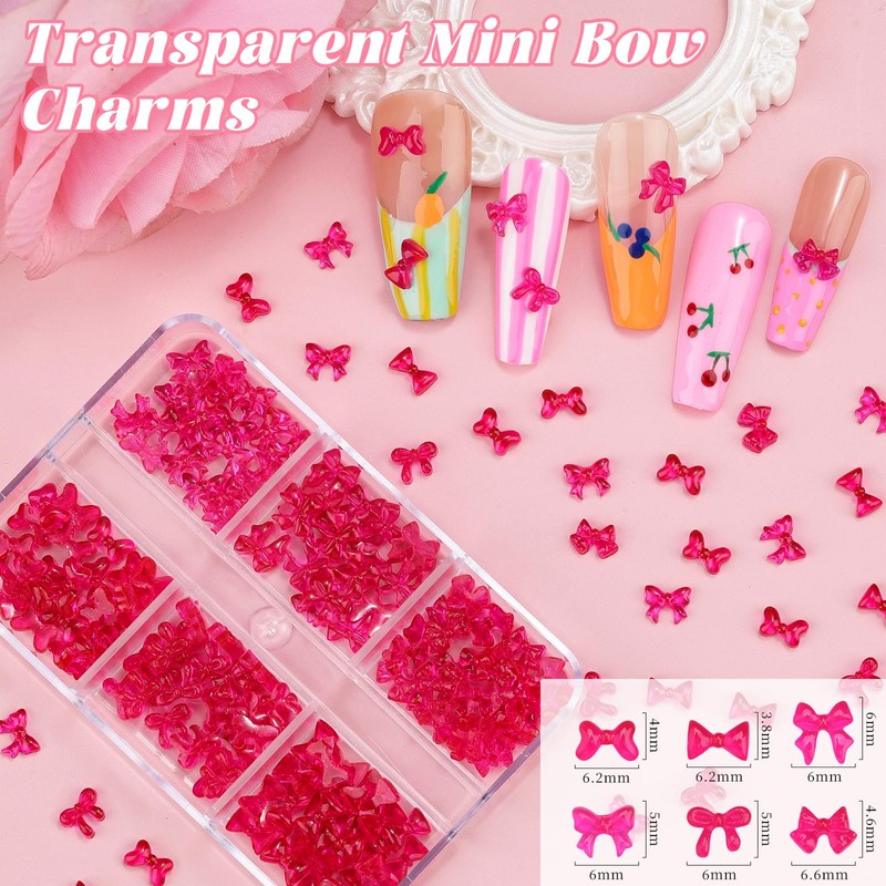 2 Boxes 3D Bow Nail Charms, Rose Mini Bow Charms