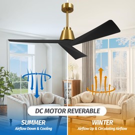 KAPOEFAN 52" Ceiling Fan with Light and Remote,Reversible DC Motor,6Speed,Modern Natural Wood Ceiling Fan With Dimmable LED for Outdoor Patios Bedroom Living Room,Original Walnut and White