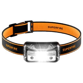 SuperFire Intelligent Headlamp with Gesture Control, 120 lm Bright LED Light, Portable, Lightweight, 45 g, Type-C Charging Port, IP44 Waterproof, Continuously Dimmable, White/Red/Yellow