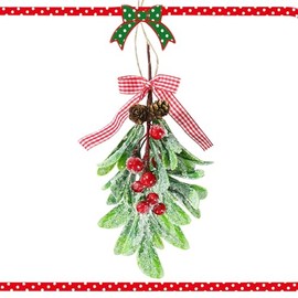 Mistletoe Decoration - Mistletoe Christmas Decor Plaid Bow Red Berries Christmas Ball Ornaments,Kissing Ball Artificial Dry Leaf Hanging Decoration Mistletoe Herb for Tree/Door