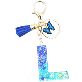 jtkdxqs A-Z Letter Keychain Crystal Royal Blue with Tassel Butterfly Car Keychains for Women Girls,Letter L