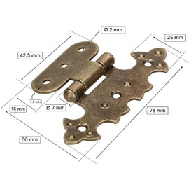 KOTARBAU® Set of 4 Decorative Hinges for Cupboard Asymmetrical Retro Hinge Antique Patina