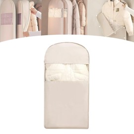 Space Saving Hanging Garment Bag with Self Compression Zipper with Large Clear Window Oat Beige Closet Organizer Otherwise Space-saving Compression Garment Bag (L)