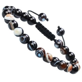 MASSIVE BEADS Natural Healing Power Gemstone Crystal Beads Unisex Adjustable Macrame Bracelets 8mm (Evil Eye Agate, 8mm)