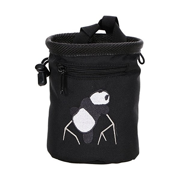 AMC Rock Climbing Panda Compact Chalk Bag with Adjustable Belt, Black