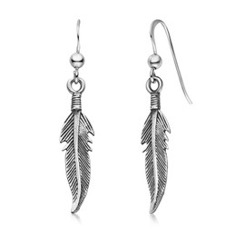 MATERIA Feather Earrings Antique Silver, Jewellery Quality 7 x 39 MM including Jewellery #SO - 122