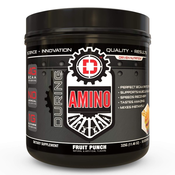 Driven Amino Branched-Chain Amino Acid with Glutamine - 2:1:1 BCAA Ratio, 4g Leucine - Train Harder & Longer - Increase Muscle Mass, Aid Recovery - Low-Carb - Vegan - 50 Servings - Fruit Punch