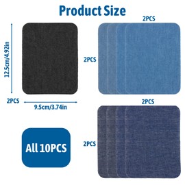 Versatile Iron-On Patches for Clothing Repair, 10PCS Set – Premium Denim Patches for Jeans, 9.5cm x 12.5cm, 5 Shades of Blue – Quick and Easy Fix for Inside Jeans & Apparel Repairs