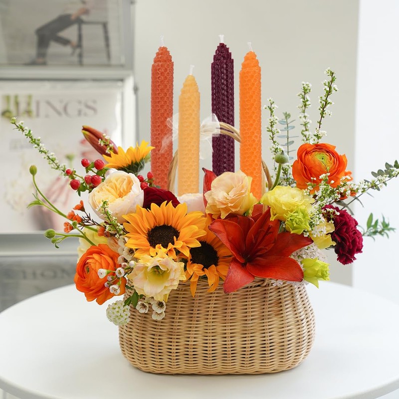 DEYBBY 8" Hand-Rolled Beeswax Taper Candles 4 Pack Cone Top,Pure