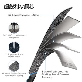 FINTISO Carving Brisket Knife 11.6 Inch, 67-Layer Damascus Steel Breaking Knife with Curved Blade, Slicing and Butcher Knives for Meat Cutting with Ergonomic G10 Handle - Zeus Series