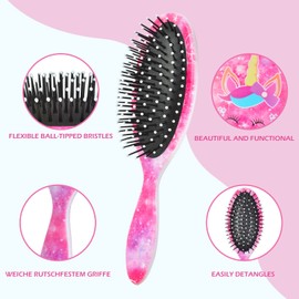 Kids Hair Brush Girls, Toddler Wet Dry Hair Brush, Detangling Brush for Curly Thick Hair, Small Hairbrush Pink Unicorn Detangler Brush for Kids, Pain-Free Comb, Hair Brush for Girls Women Rainbow
