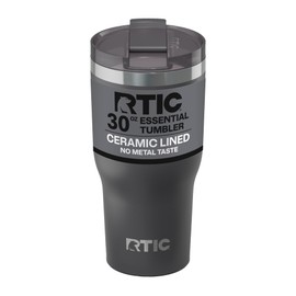 RTIC 30oz Essential Tumbler with Lid, Ceramic Lined, Insulated, Stainless Steel, Metal, Double Wall Vacuum-Insulation, Travel Cup for Iced Coffee, Tea, Hot and Cold Drink, Graphite
