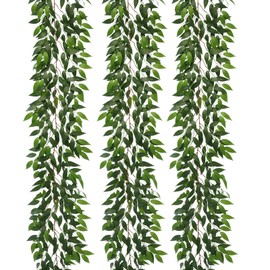 dallisten 3 Strands Italian Ruscus Artificial Vines, 73" Silk Vine Garland with Green Leaves, Fake Hanging Plants Greenery Decor for Home, Bedroom, Wall, Party, Wedding Decoration