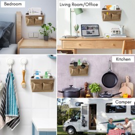 Kanrichu 3pcs Middle Wall Hanging Organizer Bag, Linen Fabric Door Hanging Storage Basket with Pockets, Waterproof Bin for Kitchen, Bedroom, Office, RV Camper (Khaki)