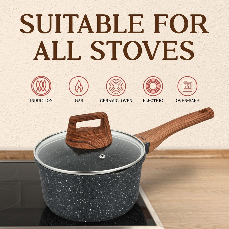Bakken-Swiss 14-Piece Kitchen Cookware Set – Granite Non-Stick – Eco-Friendly