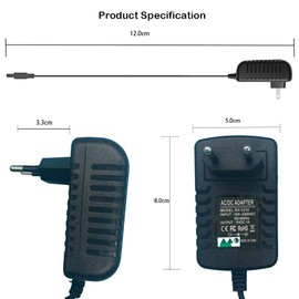 24 W Charger Compatible with Small Electronic Devices AC to DC 12 V 2 A Power Supply, Plug 5.5 mm x 2.5 (2.1) mm, Plug EU