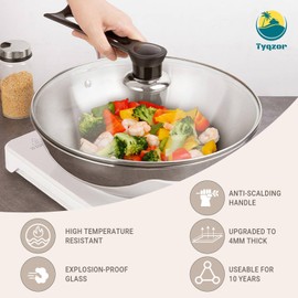 Tyqzor 12 Inch Pan Lid, Universal Pot Lid, Support Vertical Placement, 4mm Clear Tempered Glass, Compatible with Dishwasher and Ovens