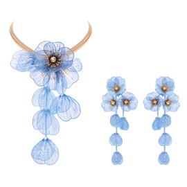 Clearine Beach Flower Necklace for Women, Shiny Chic Floral Flower Statement Collar Bib Necklaces Dangle Earrings Set for Summer Beach Holiday Costume Prom Jewellery, Crystal