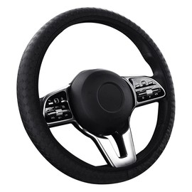 Yuauy Steering Checker Style Wheel Cover Microfiber Leather Anti-Slip Universal Car Steering Wheel Cover Faux Leather for Car Accessories Auto Car Without Inner Ring Black