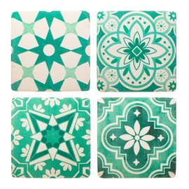 Sass & Belle Green Tile Coasters - Set of 4 Mediterranean Style Resin Drink Mats Set of 4, Ideal for Coffee Tables, Kitchen Use or Housewarming Gift Ideas